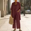 2026 Europeo y Americano Transfronterizo Verano Nuevo Estilo Pierna Recta Color Sólido Viaje y Vacaciones Cómodo Casual Elegante Conjunto de Tres Piezas