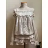 H Conjunto Vintage de Lunares Hombros Descubiertos Estilo Japonés Transparente Top Suave + Falda Conjunto de Dos Piezas Otoño Petite