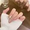 Unhas Postiças Blush de Bolinhas Alpaca Pure Desire Aura de Fada 30 Peças Adesivos de Unha Estilo Pure Desire Unhas Postiças Xiaohongshu