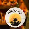 Halloween Transfronterizo Creativo Nuevo Producto Plato Redondo de Madera Gato Negro Calabaza Letrero de Puerta Decoración Letrero de Puerta Gato Negro Adorno Colgante para el Hogar