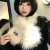 Cachecol de Pelúcia Branco com Cruz Estilo Coreano para Mulheres, Inverno High-End Fofo Espessado Protetor de Pescoço Quente Cachecol Pequeno