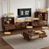 Juego de Mueble de TV y Mesa de Café, Tejido de Ratán Vintage con Marco de Madera Maciza, Mueble de Almacenamiento Estilo Francés para Sala de Estar, Cómoda Doméstica para Apartamento Pequeño