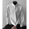 Camiseta de manga larga tipo henley con textura estilo americano para hombre, top de otoño de corte holgado, base de sudadera de ajuste limpio