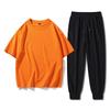Conjunto esportivo de algodão puro masculino e feminino, solto, marca de moda, camiseta, conjunto casual, manga curta, cor sólida, versão pública, sorte pesada, casual masculino