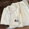 Directo de fábrica [47 patrones] cárdigan de doble capa de algodón nube con solapa, ropa de casa de verano de manga larga y pantalones largos