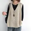 Chaleco de Punto Transfronterizo para Mujer, Primavera/Verano/Otoño 2026 Delgado Holgado Talla Grande Abrigo Chaleco Pulóver Retro de Cuello en V