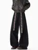 Cinturón de Cuadros Estilo Old Money, Pantalones de Dobladillo Curvo, Chaleco de Plumas de Moda para Hombre de Primavera y Otoño, Pantalones Largos Retro Sueltos de Pierna Ancha