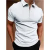 Camisa Polo Masculina Cor Lisa Manga Curta Gola Lapela Camiseta Casual Ajustada Roupas Masculinas Europeias e Americanas