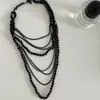 Collar de Cadena de Perlas Negras Multicapa Coreano para Mujer, Cadena de Suéter Estilo Nicho Vintage, Modelo Nuevo