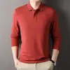 Camisa Polo Masculina 2024 Manga Longa Outono Nova Cor Sólida Gola Lapela Camisa Básica para Jovens e Meia-Idade Casual Versátil Top