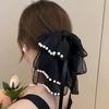 Clip de lazo de cinta de perla para mujer, clip de tiburón en la espalda, horquilla para el cabello, tocado, media cola de caballo alta, horquilla para el cabello