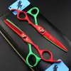 Tijeras de Peluquería de 6.0 pulgadas con Joyas Rojas y Verdes Lacadas, Tijeras Planas, Tijeras Entresacadoras