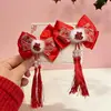 Grampo de Cabelo Laço Estilo Chinês de Ano Novo para Meninas, Acessório de Cabelo Festivo com Borla Infantil, Presilha de Cabelo Estilo Antigo, Adorno de Cabeça para o Ano Novo
