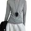 Camiseta base de manga larga ajustada con cuello redondo minimalista de estilo coreano para mujer, adecuada para primavera y otoño, color liso, elástica, camiseta de capa interior, ropa de mujer transfronteriza