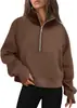 Moletom Esportivo Feminino de Meio Zíper para Outono e Inverno, Cruzamento Europeu e Americano 2025, Blusa de Moletom com Gola Alta em Fleece, Blusa de Moletom