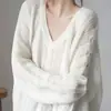Nuevo Suéter de Punto Estilo Perezoso para Primavera y Otoño para Mujer, Corte Holgado, Cuello en V Hueco, Capa Base Casual Adelgazante, Delgado