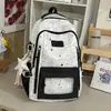 Mochila curativa estrellada con degradado azul claro, alta estética estilo universitario, mochila dulce para estudiantes de secundaria y preparatoria