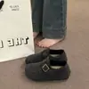 Zapatos tipo Birkenstock de suela gruesa, cálidos y forrados de felpa, nuevos zapatos de algodón invierno 2026, mocasines peludos retro sin cordones para mujer
