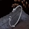 Pulsera de plata tailandesa de plata pura 925 con dragón y fénix para hombre, brazalete abierto de plata trenzada vintage desgastado, joyería de dragón estilo chino al por mayor