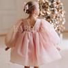 Vestido Rosa de Un Año Vestido de Princesa Boda Pasarela Fiesta de Cumpleaños Falda Tutú Presentación de Piano Vestido de Manga Larga para Niñas
