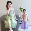 Conjunto Hanfu Tradicional Estilo Chinês para Meninas, Novo Modelo Verão 2026, Colete Estilo Chinês para Meninas, Novo Traje Tang Estilo Chinês Infantil com Calça de Pernas Largas