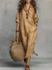 2026 Transfronterizo Meilade Vestido Camisa Caqui Solapa Bolsillos de Parche Mangas Enrollables Estilo Holgado Perezoso Vestido para Mujer