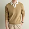 Estilo Old Money Jersey con Cuello de Gaviota para Hombre Otoño/Invierno 2026 Nuevo Llegado Solapa Base Cepillada Camiseta Casual de Manga Larga para Hombre