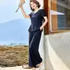 Conjunto de Camiseta de Gasa de Manga Corta de Verano para Mamás Jóvenes 2026 Nuevo Estilo Conjunto de Dos Piezas de Moda de Verano para Mujeres de Mediana Edad
