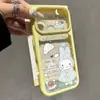 Adecuado para funda de teléfono Apple 17ProMax con colores contrastantes, ventana grande, ranura para tarjeta, paraguas para la lluvia y diseño de conejito de dibujos animados 18 cubierta protectora