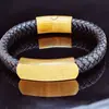 Nova Pulseira Tai Sui com Fecho Magnético, Pulseira de Couro para Homens, Pulseira de Aço Titânio com Galvanização de Escrituras Budistas, Não Desbota