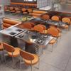 Sofá de acero inoxidable con asiento de tarjeta para restaurante occidental de estilo industrial, barbacoa, olla caliente, cocina de inducción, mesa y silla combinadas