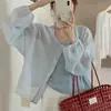 Camisa Chaqueta Protección Solar Mujer Delgada Verano Seda de Hielo Chal Pequeño Cárdigan Manga Larga Corta Suelta Moda Camisa Ropa Exterior