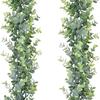 Follaje Artificial Verde con Eucalipto Escarchado en Larga Enredadera, Hiedra, Flores Falsas, Hojas, Enredaderas, Hojas de Dinero y Ramas con Recubrimiento en Polvo