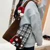 Bolsa de Lona Estilo Coreano Popular de Alta Aparência Gatinho Fofo para Mulheres, Bolsa de Ombro Único Transversal, Bolsa Tote de Grande Capacidade com Laço