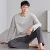 Pijama masculino, novo modelo de outono 2026, conjunto de manga longa 100% algodão, toque relaxado, roupa de estar cáqui para o início do outono, estação de outono