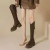Botas Altas de Suela Gruesa para Mujer Chuyuji 2026 Otoño Nuevo Marrón que Aumentan la Altura de Caña Alta con Corte en V Botas de Jinete para Mujeres Bajitas