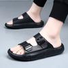 Pantuflas de piel de vaca de primera capa de alta gama para hombre para verano para exterior antideslizantes que no huelen sandalias EVA de suela gruesa pantuflas para interior para hombre