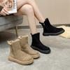 Botas de Neve Femininas Inverno 2025 Novo Estilo com Forro de Pelúcia, Espessadas e Quentes, Botas de Algodão com Sola Grossa, Sapatos de Algodão Grandes Marrons para o Nordeste