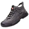[Sapatos de Couro Quentes Produtos de Primeira Classe] Sapatos Masculinos de Inverno com Forro de Lã e Espessados Quentes de Cano Alto Casuais Sapatos de Algodão com Solado Macio Antiderrapante