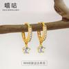 Xigu E1682 aretes de diamantes flash de plata S999 todo en uno para mujer, temperamento de lujo ligero, aretes elegantes de circonita súper brillante