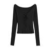 2024 Principios de Otoño Delgada Sexy Ajustada Spice Girl Ropa Exterior Top Sexy con Cordones Cuello en V Grande Manga Larga Camiseta para Mujer