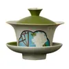Gaiwan de três talentos com janela de gardênia esculpida Mojibushi, conjunto de chá Kung Fu de cerâmica com lótus pintado à mão, gaiwan para uso doméstico