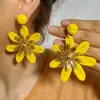 Joyería de Estilo Europeo y Americano, Pendientes de Girasol de Rafia Hechos a Mano, Pendientes Grandes Exagerados de Flor, Joyería de Estilo Festivo al por Mayor