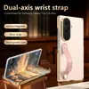 Funda magnética con soporte giratorio adecuada para Samsung ZFold8, elegante funda de cuero para teléfono con correa de muñeca anti-caída de mano para ZFold7