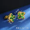 Juego de Joyería de Trébol de Cuatro Hojas Chapado en Oro Vietnamita, Pendientes, Anillo, Esmeralda Imitación Dorada, Lujoso con Incrustaciones de Diamantes, Popular en Xiaohongshu