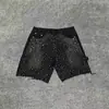 Shorts de Mezclilla Lavados y Rotos Vintage para Hombre, Estilo Trendy Americano de Calle Alta con Pedrería, Diseño de Nicho, Shorts Rectos de Cinco Puntos