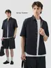 Ropa Masculina Apo Camisa Cruzada de Mezclilla Lyocell de Manga Corta para Hombre, Camisa Casual de Lino de Verano de Alta Gama Holgada