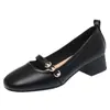 Zapatos Mamá Zapatos de Vestir Piel Suave Suela Blanda Nuevos para Mujer Primavera y Otoño Cómodos Zapatos de Mujer Mediana Edad Tacón Medio Tacón Grueso Zapatos de Cuero para Mujer