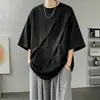 2026 Nova Camiseta Masculina de Verão com Pregas Estilo Americano Manga Curta Top Solto Marca Tendência Camiseta Pesada