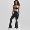 Sujetador deportivo de alta elasticidad con contraste y tirantes para realce de cadera, pantalones de trompeta para fitness, traje deportivo de yoga